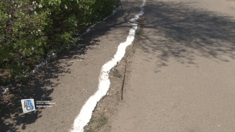 Ноу-хау от УК: в курском дворе выкрасили траву и выбоины в асфальте